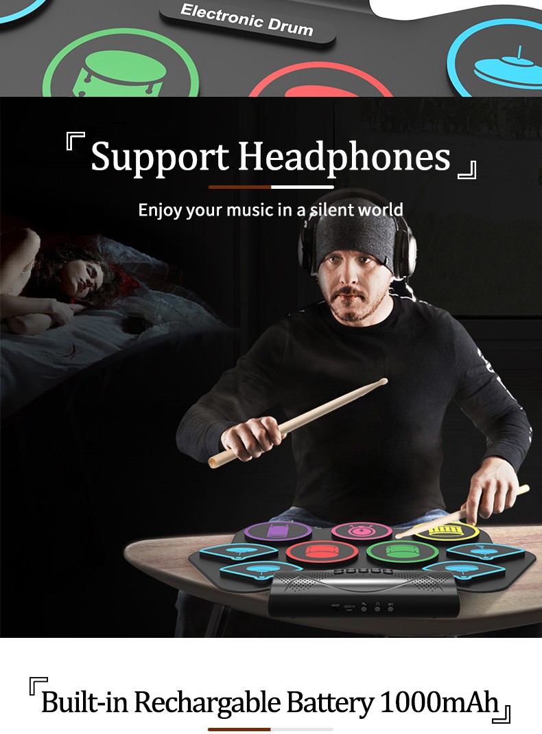 Waterproof Soft Silicone Electronic Digital Drum Parts Gift Set Digital Roll Drum