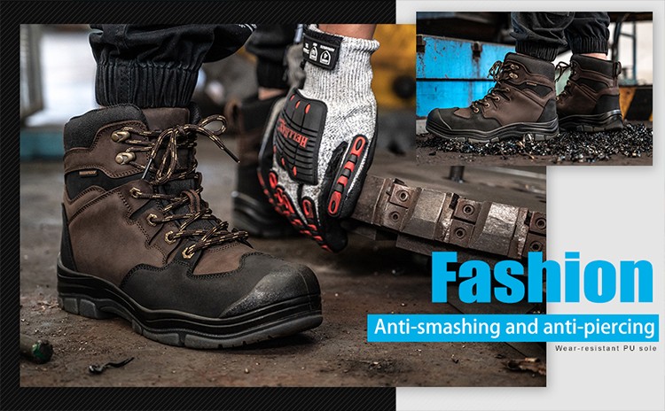 High-grade genuine leather men's industrial safety work boots with European standard kevlarr anti-stab midsole